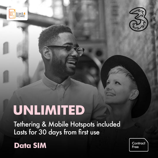 Three UK Data Sim Card Preloaded with UNLIMITED 4G/5G Data