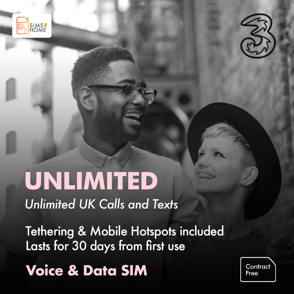 Three UK Voice & Data Sim Card Preloaded with UNLIMITED 4G/5G Data