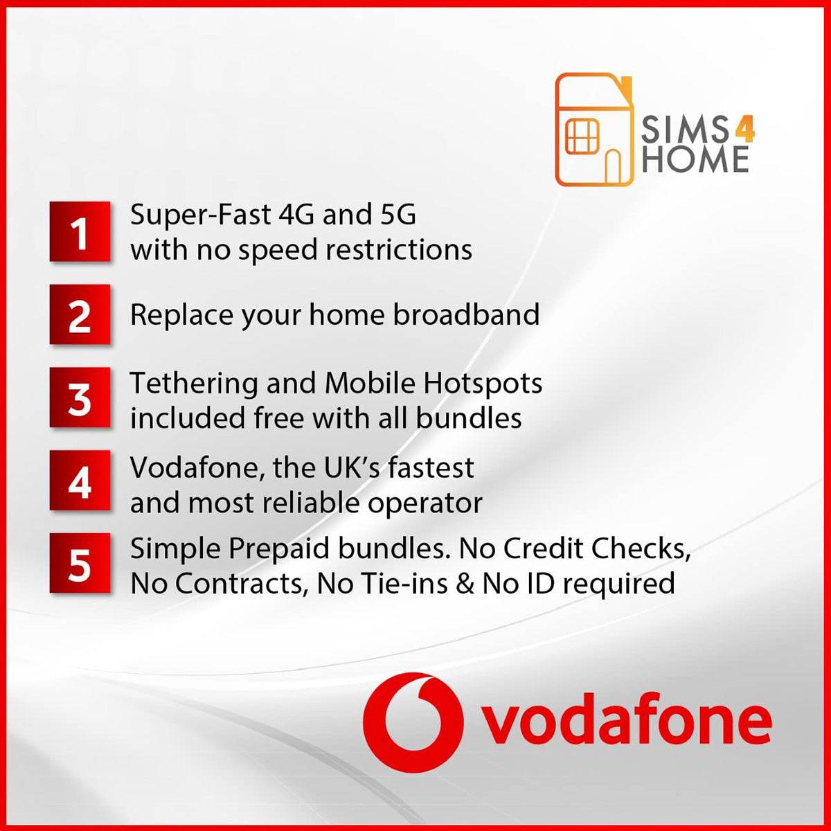 Vodafone Voice & Data Sim Card Preloaded with UNLIMITED 4G/5G Data